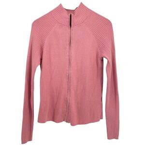 TEHAMA Nancy Haley Pink Ribbed Cotton Cashmere Blend Zip Mock Neck Sweater Top L